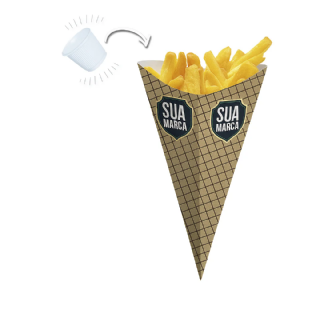 Cone Grande com Suporte de Molho para Fritas Personalizado