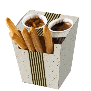 Embalagem para Churros Espanhol c/ 2 Porta Molho (8 x 11,5 x 12 cm) Personalizada